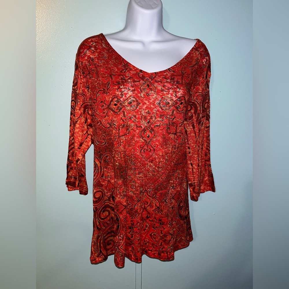 Catherine’s Blouse Size 1X‎ Long Sleeve Orange Designs